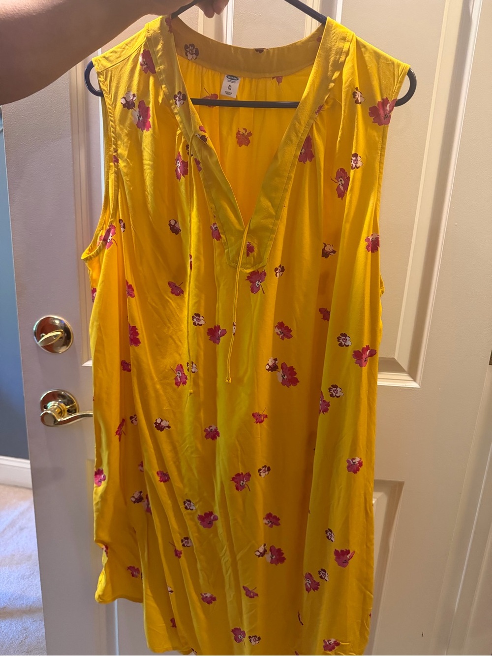 Old Navy Yellow Sleeveless Floral Shift Dress with Pink Flowers